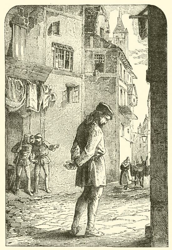 Bernard Palissy, hugenotský hrnčíř, se skloněnou hlavou na ulici. od English School