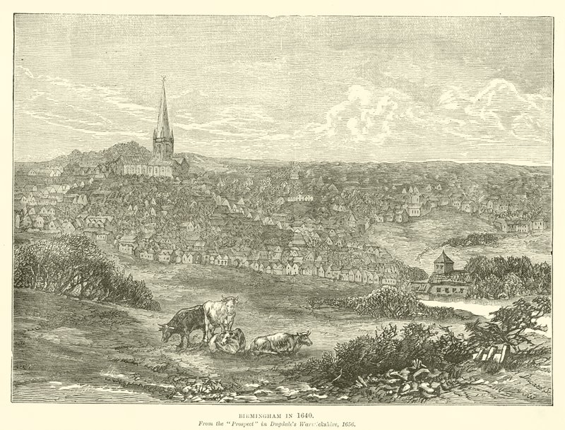 Birmingham v roce 1640, z Prospect v Dugdales Warwickshire, 1656 od English School