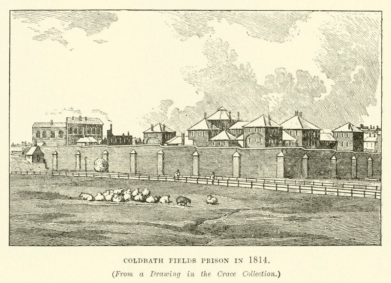 Coldbath Fields věznice v roce 1814 od English School