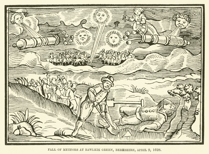Pád meteorů v Bawlkin Green, Berkshire, 9. dubna 1628 od English School