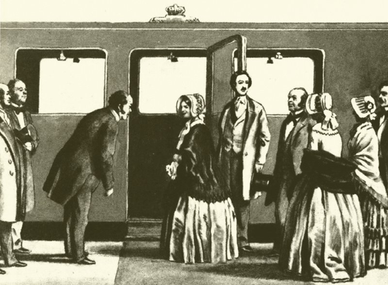 George Hudson, král železnic, se klaní královně Viktorii a princi Albertovi, jak jsou asi ? od English School