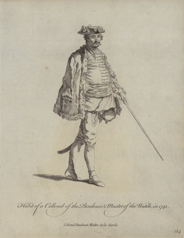 Zvyk plukovníka Pandourů a mistra hlídky v roce 1742 od English School