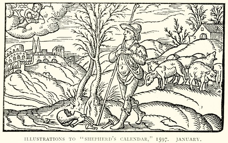 Ilustrace ke kalendáři pastýřů, 1597. Leden od English School