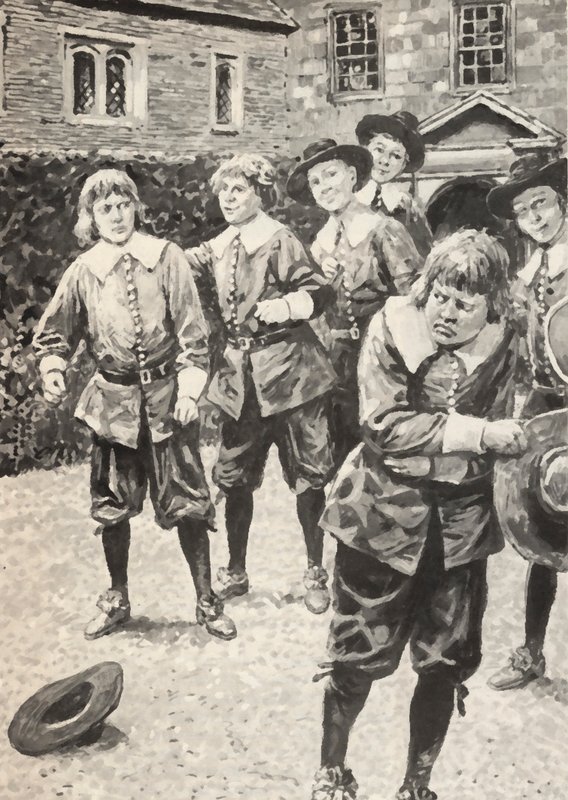 Isaac Newton (vlevo), právě porazil školního tyrana od English School
