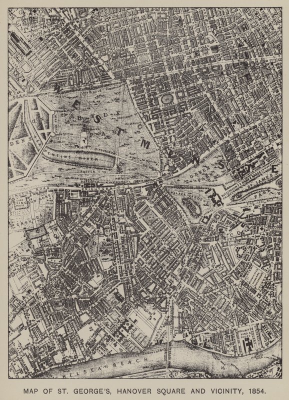 Mapa St Georges, Hanover Square a okolí, 1854 od English School