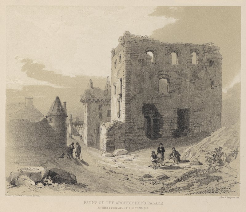 Ruiny Arcibiskupského paláce, jak stál kolem roku 1780 od English School