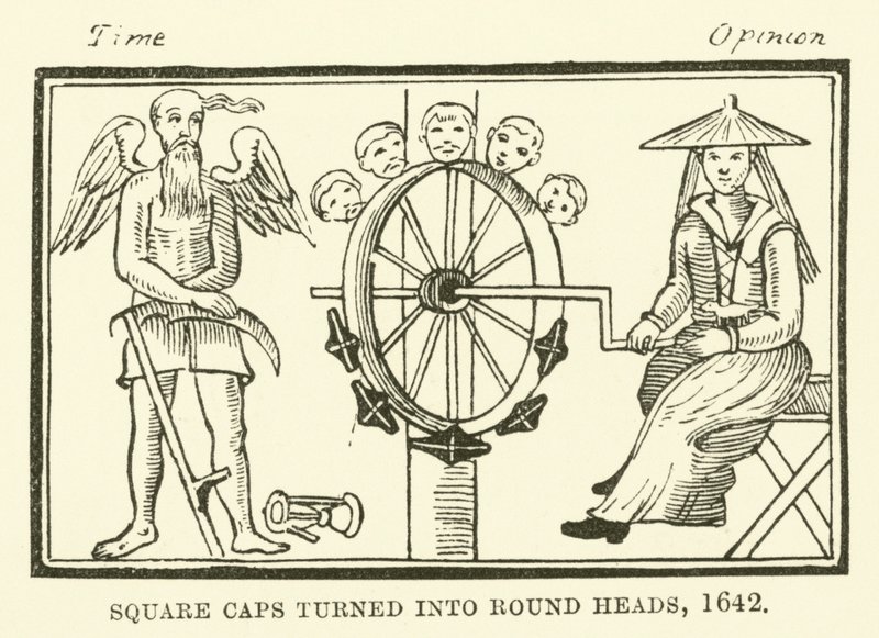 Čtvercové čepice proměněné v kulaté hlavy, 1642 od English School