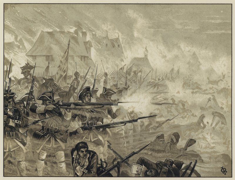 34. (Cholmondeleys Regiment) ve Fontenoy asistující při krytí ústupu z Fontenoy, 11. května 1745 od English School