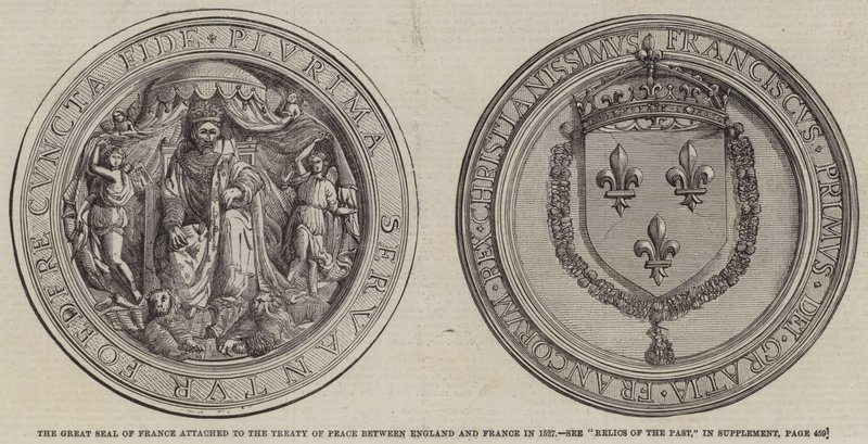 Velká pečeť Francie připojená k mírové smlouvě mezi Anglií a Francií z roku 1527 od English School