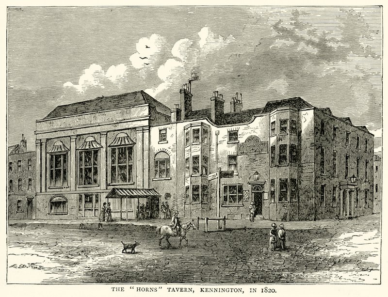 The Horns Tavern, Kennington, v roce 1820 od English School