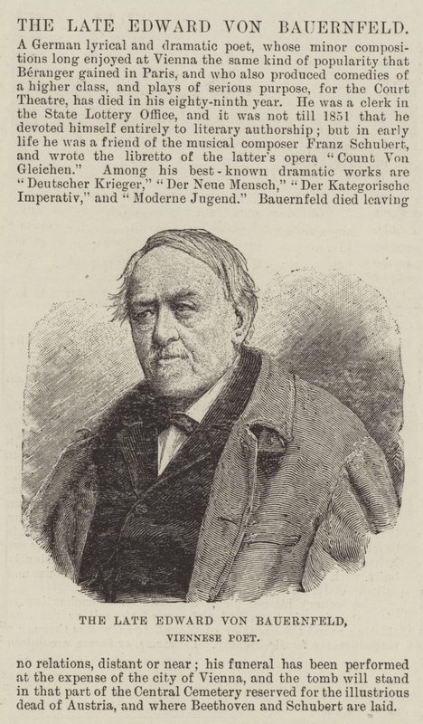 Zesnulý Edward von Bauernfeld, vídeňský básník od English School