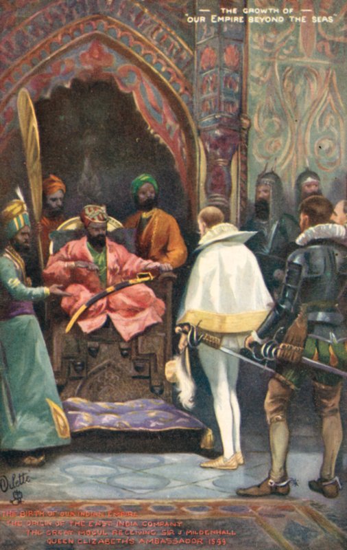 Původ Východoindické společnosti, Velký Mogul přijímá velvyslance královny Alžběty Sira J. Mildenhalla, 1599 od English School