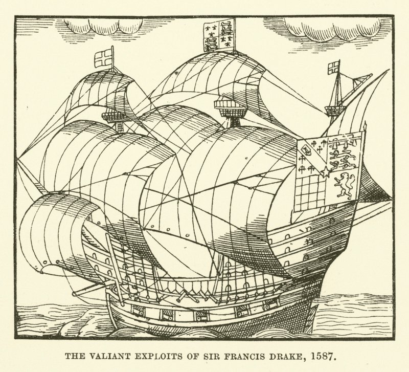 Statečné činy sira Francise Drakea, 1587 od English School