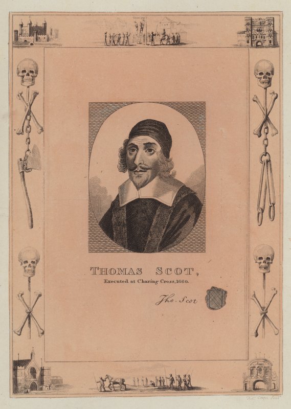 Thomas Scot, popravený v Charing Cross, 1660 od English School