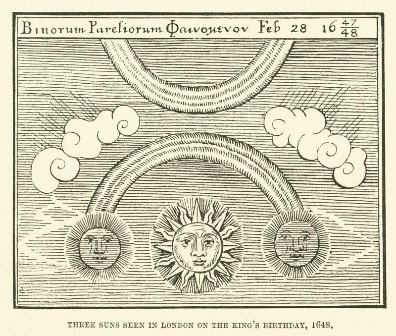 Tři slunce viděná v Londýně na královské narozeniny, 1648 od English School