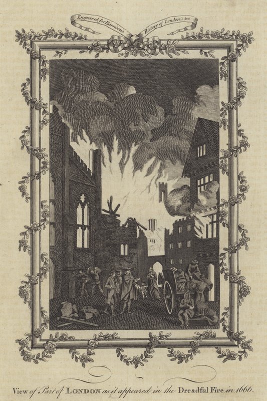 Pohled na část Londýna, jak se objevil v děsivém požáru v roce 1666 od English School
