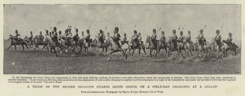 Vojsko Druhé dragounské gardy (Scots Greys) v polním dni útočí cvalem od English Photographer