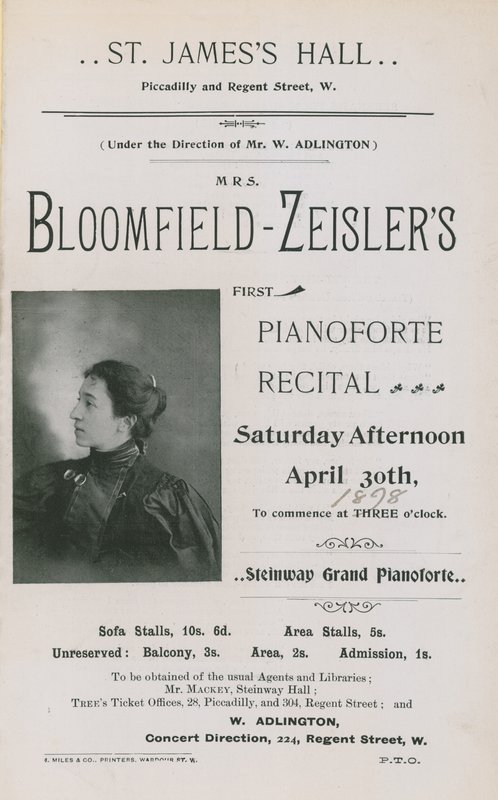 Reklama na koncert Fannie Bloomfield-Zeisler od English Photographer