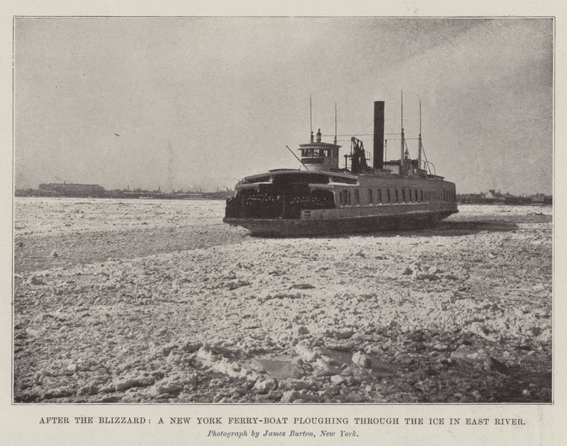 Po Blizzardu, New York Ferry-Boat brázdící led v East River od English Photographer