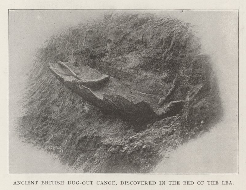 Starověká britská vykopaná kánoe, objevená v Bed of the Lea od English Photographer