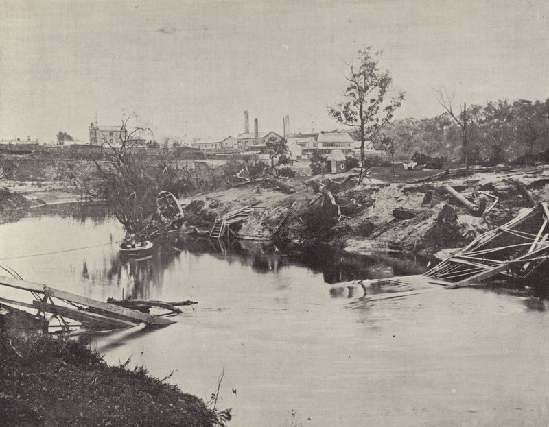 Burnley Bridge, přes Yarra, po povodních v červenci 1891 od English Photographer