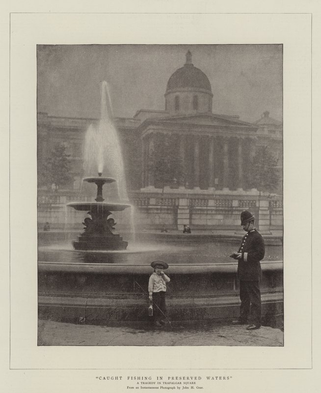 Chytil rybaření v zachovalých vodách, tragédie na Trafalgar Square od English Photographer