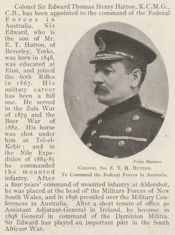 Plukovník Sir ETH Hutton, aby velel federálním silám v Austrálii od English Photographer