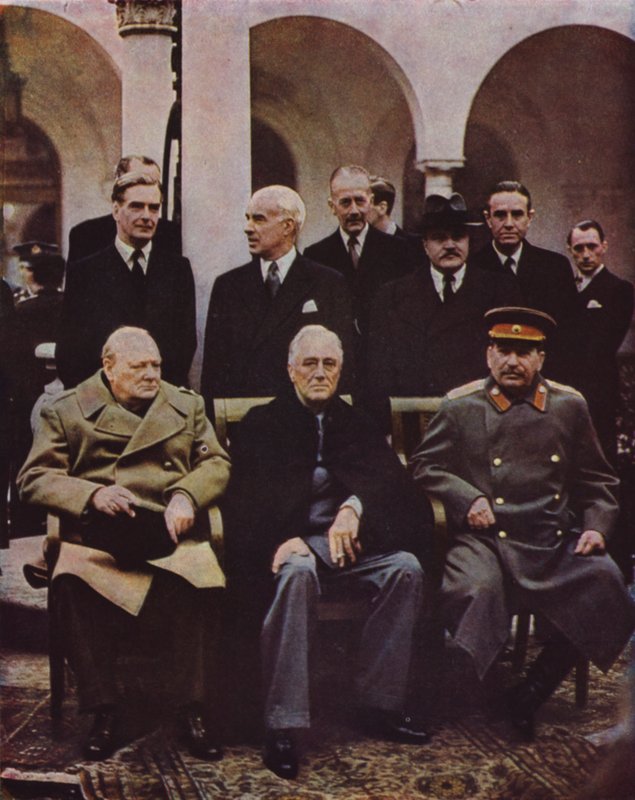 konference spojeneckých vůdců Winstona Churchilla, Franklina D. Roosevelta a Josepha Stalina na Jaltě na Krymu; SSSR, druhá světová válka, 7. února 1945 od English Photographer