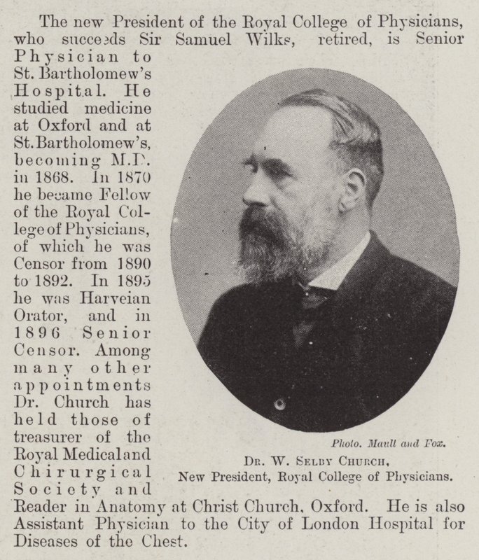 Dr W Selby Church, nový prezident, Royal College of Physicians od English Photographer