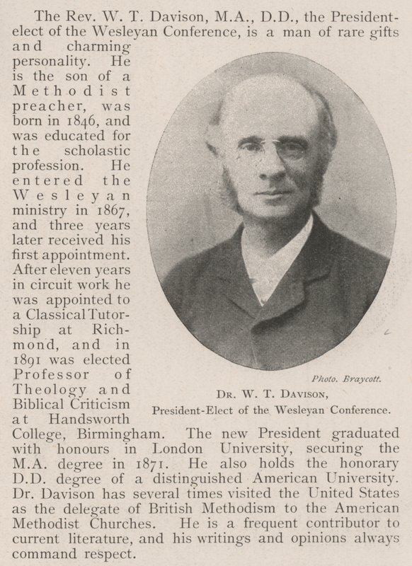 Dr W T Davison, nově zvolený prezident Wesleyan Conference od English Photographer