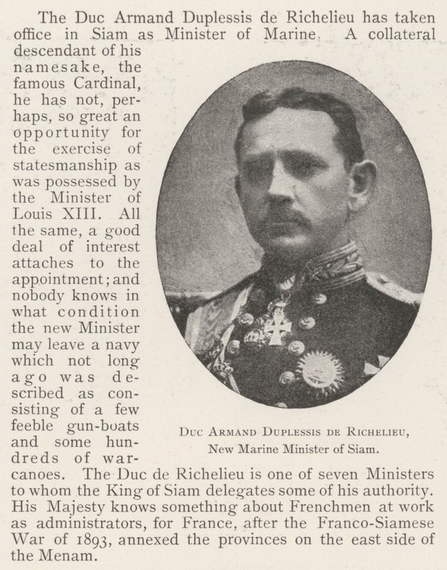 Vévoda Armand Duplessis de Richelieu, nový ministr námořní pěchoty Siamu od English Photographer