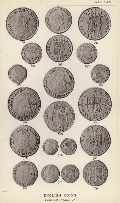 Anglické mince, Cromwell, Charles II (černobílá fotografie) od English Photographer