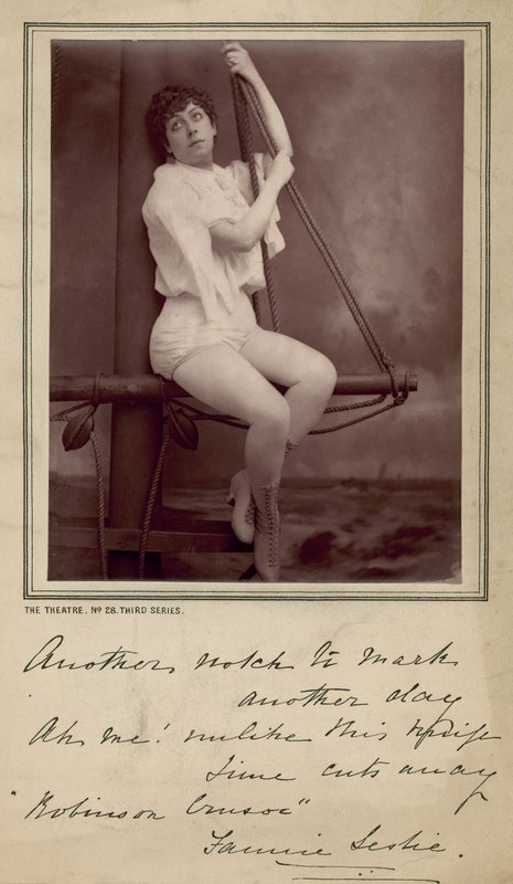 Fannie Leslie, herečka, fotografie a podepsaná zpráva od English Photographer