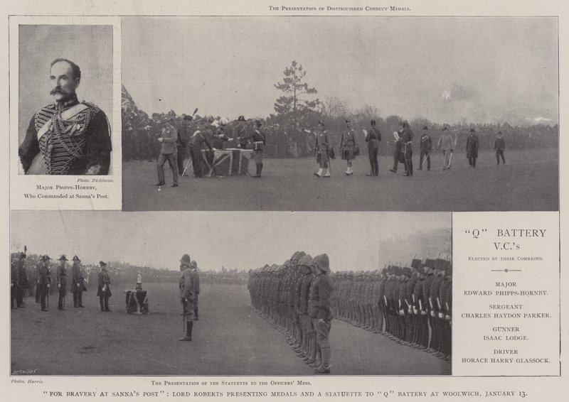 Za statečnost v Sannas Post, Lord Roberts předává medaile a sošku Q Battery ve Woolwichi, 13. ledna od English Photographer