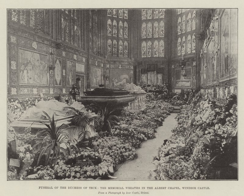 Pohřeb vévodkyně z Tecku, pamětní věnce v Albertově kapli, hrad Windsor od English Photographer