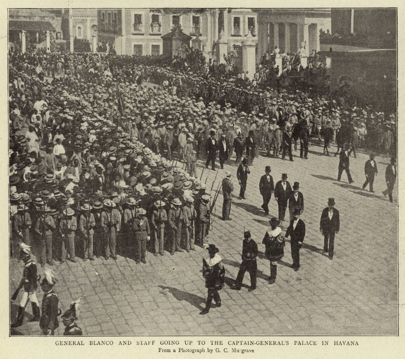 Generál Blanco a štáb jdou do paláce kapitánů-generálů v Havaně od English Photographer