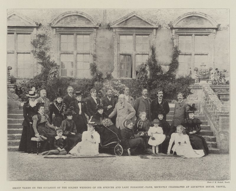 Skupina přijatá u příležitosti zlaté svatby sira Spencera a lady Ponsonby-Faneové, nedávno oslavená v Brympton House, Yeovil od English Photographer