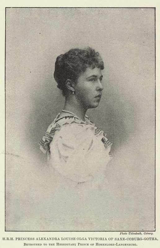 Jeho královská výsost princezna Alexandra Louise Olga Victoria ze Saxe-Coburg-Gotha, zasnoubená s dědičným princem z Hohenlohe-Langenburgu od English Photographer