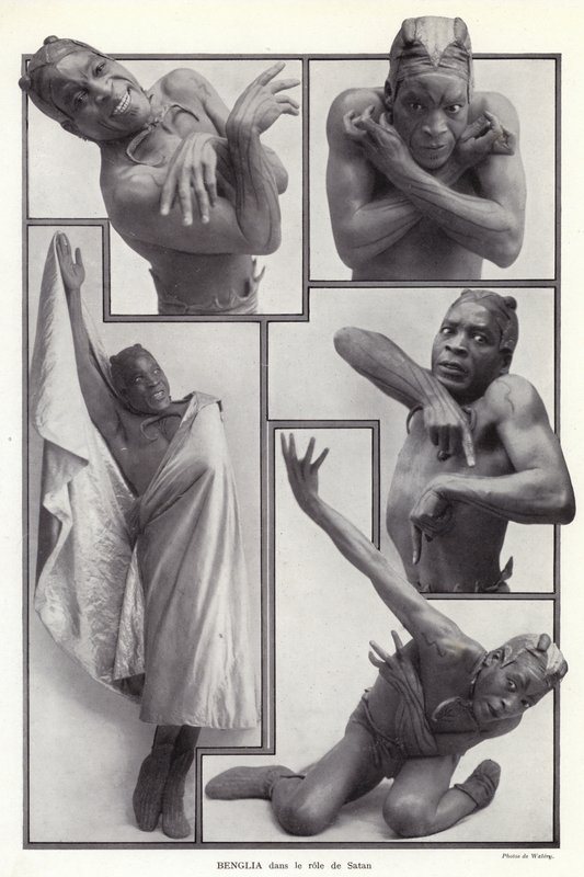 Habib Benglia, alžírský narozený francouzský tanečník a herec v roli Satana v Un Soir de Folie v Folies Bergere v Paříži od English Photographer