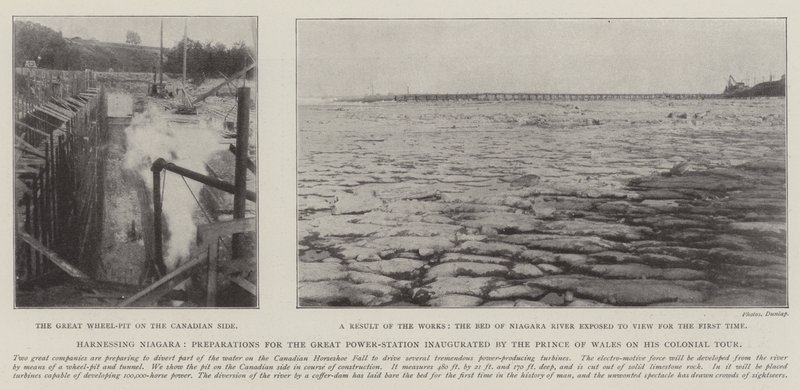 Využití Niagary, přípravy na Velkou elektrárnu inaugurovanou princem z Walesu na jeho koloniální cestě od English Photographer