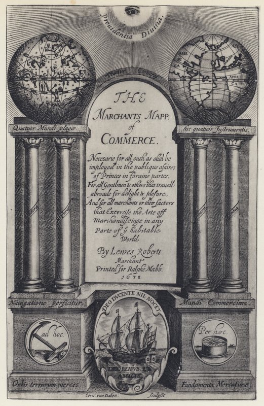 L Roberts, The Merchants Mapp of Commerce, R Mabb 1638 (černobílá fotografie) od English Photographer
