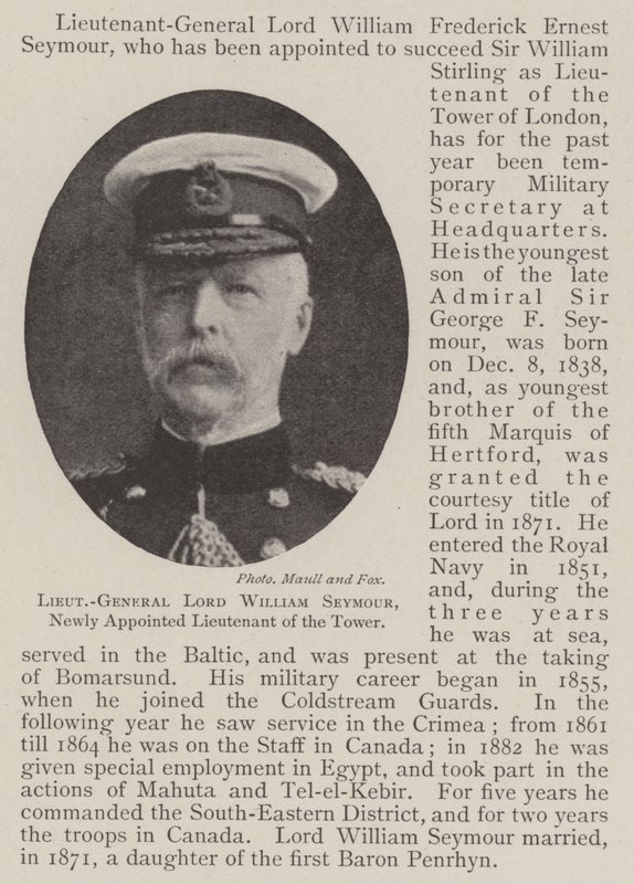 Generálporučík Lord William Seymour, nově jmenovaný poručík Toweru od English Photographer