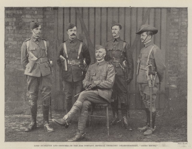 Lord Dunraven a důstojníci 67. roty Imperial Yeomanry (Sharpshooters) na jih od English Photographer