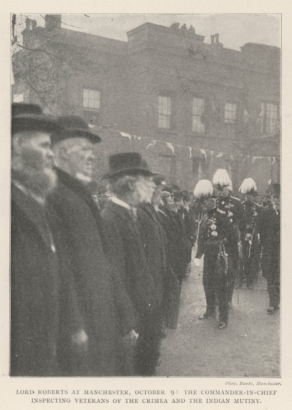 Lord Roberts v Manchesteru, 9. října, vrchní velitel inspekce veteránů z Krymu a indické vzpoury od English Photographer
