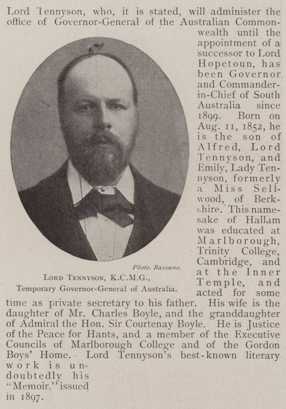 Lord Tennyson, KCMG, dočasný generální guvernér Austrálie od English Photographer