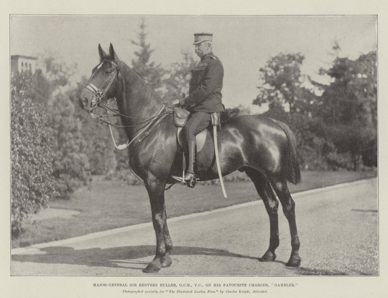 Generálmajor Sir Redvers Buller, GCB, VC, na jeho oblíbené nabíječce, Gambler od English Photographer