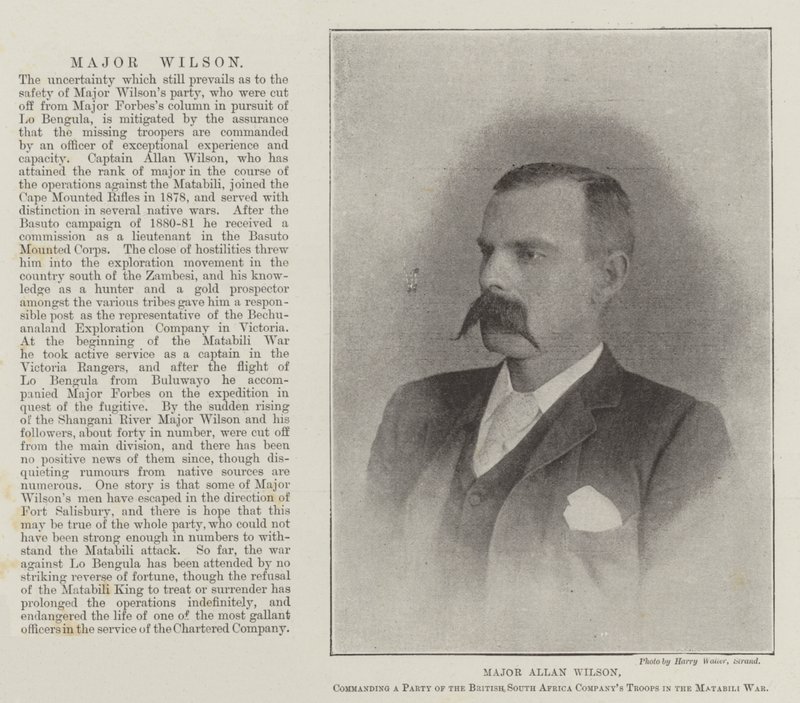 Major Allan Wilson, velící straně jednotek britských jihoafrických rot ve válce v Matabili od English Photographer