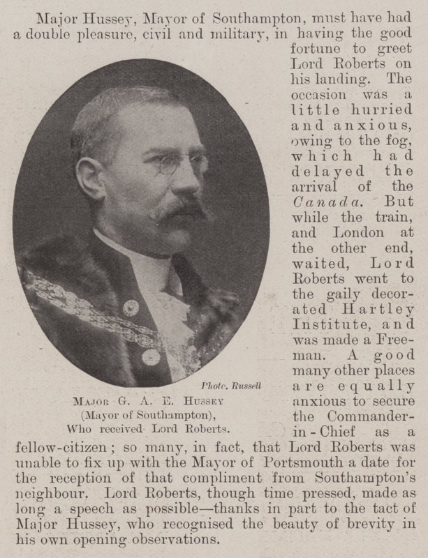 Major G A E Hussey (starosta Southamptonu), který přijal lorda Robertse od English Photographer