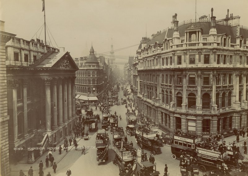 Mansion House, Queen Victoria Street a Cheapside, Londýn od English Photographer