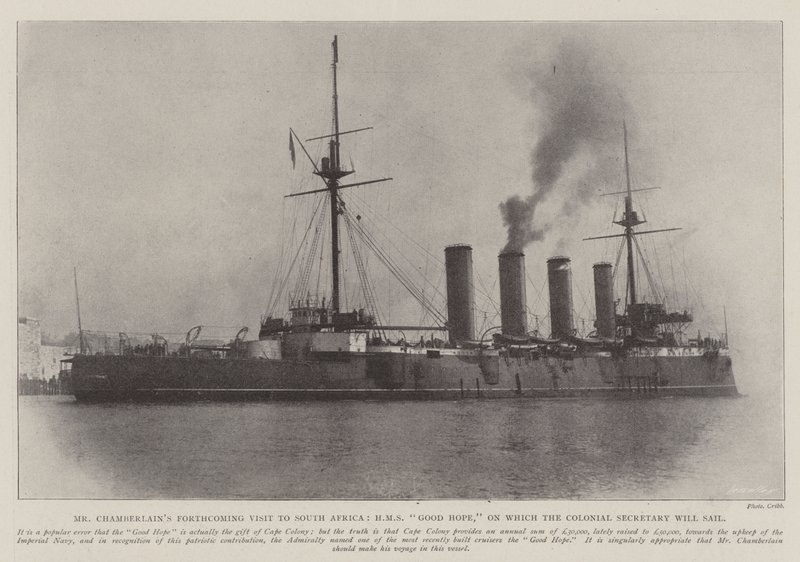 Pan Chamberlains Nadcházející návštěva Jižní Afriky, HMS Good Hope, na které se bude plavit koloniální tajemník od English Photographer